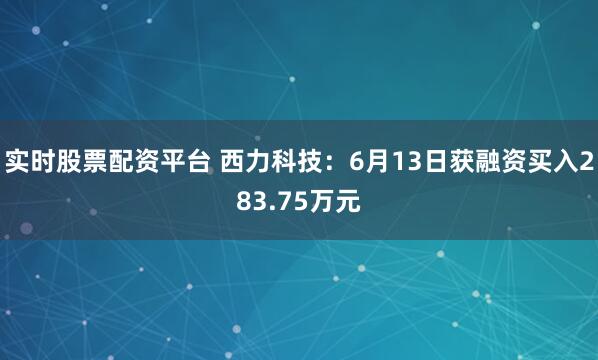 实时股票配资平台 西力科技：6月13日获融资买入283.75万元